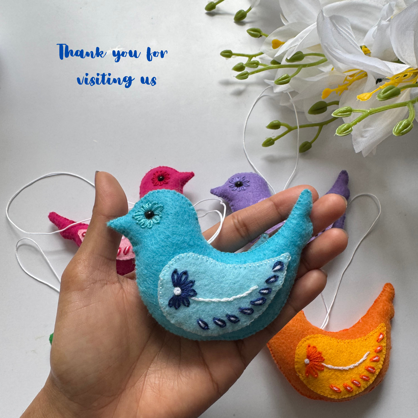 Handmade Easter Felt Bird Ornaments – Personalized & Hand-Embroidered Spring Decor