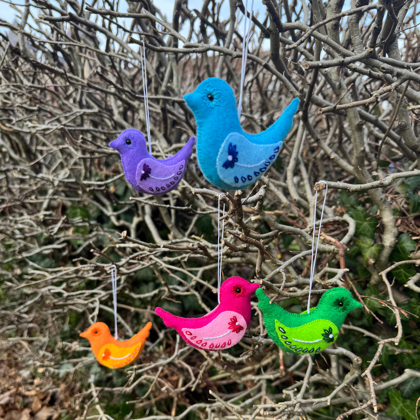 Handmade Easter Felt Bird Ornaments – Personalized & Hand-Embroidered Spring Decor