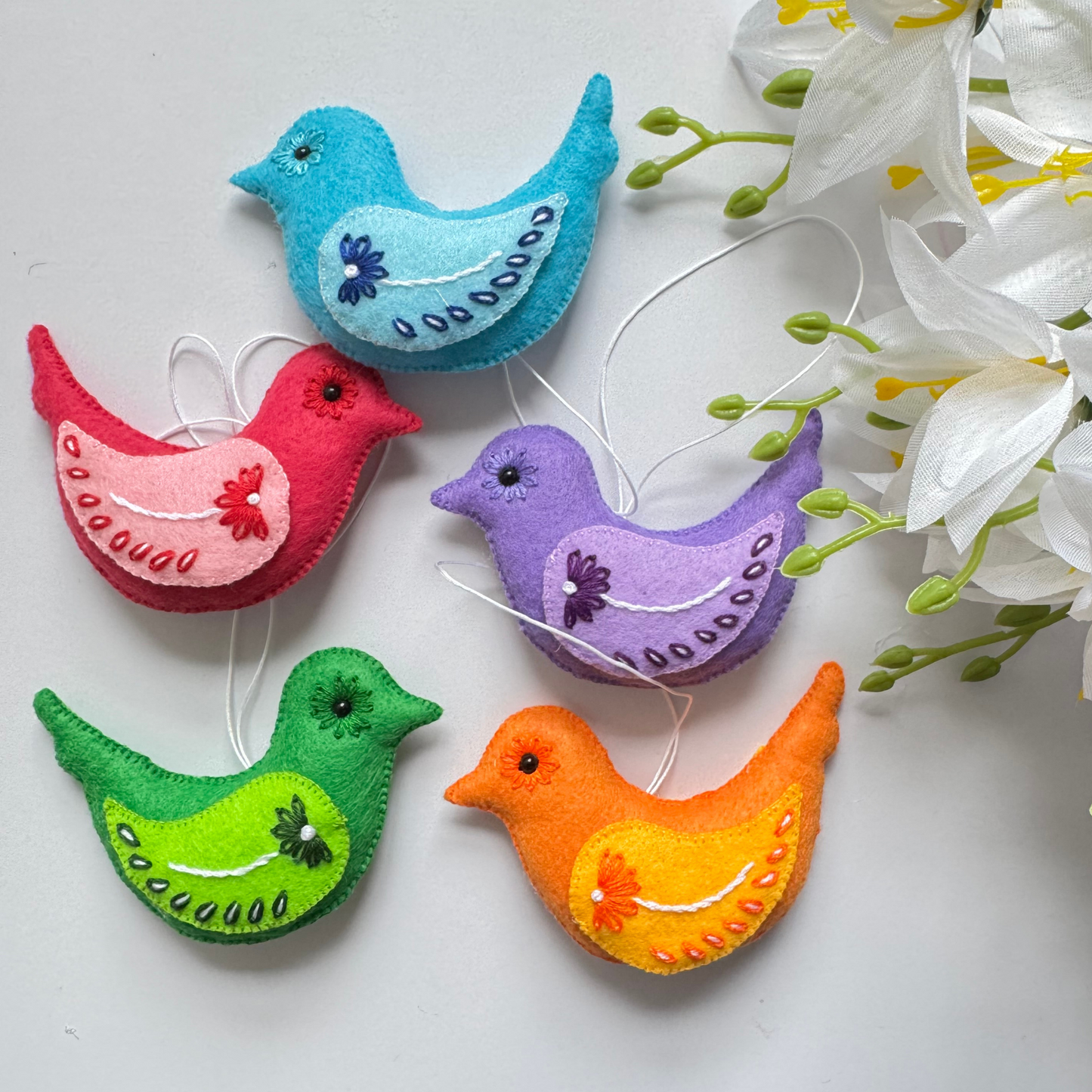 Handmade Easter Felt Bird Ornaments – Personalized & Hand-Embroidered Spring Decor